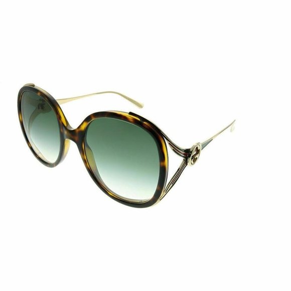 Gucci GG 0226S 003 Havana Plastic Round Sunglasses Green Gradient Lens - Picture 1 of 4